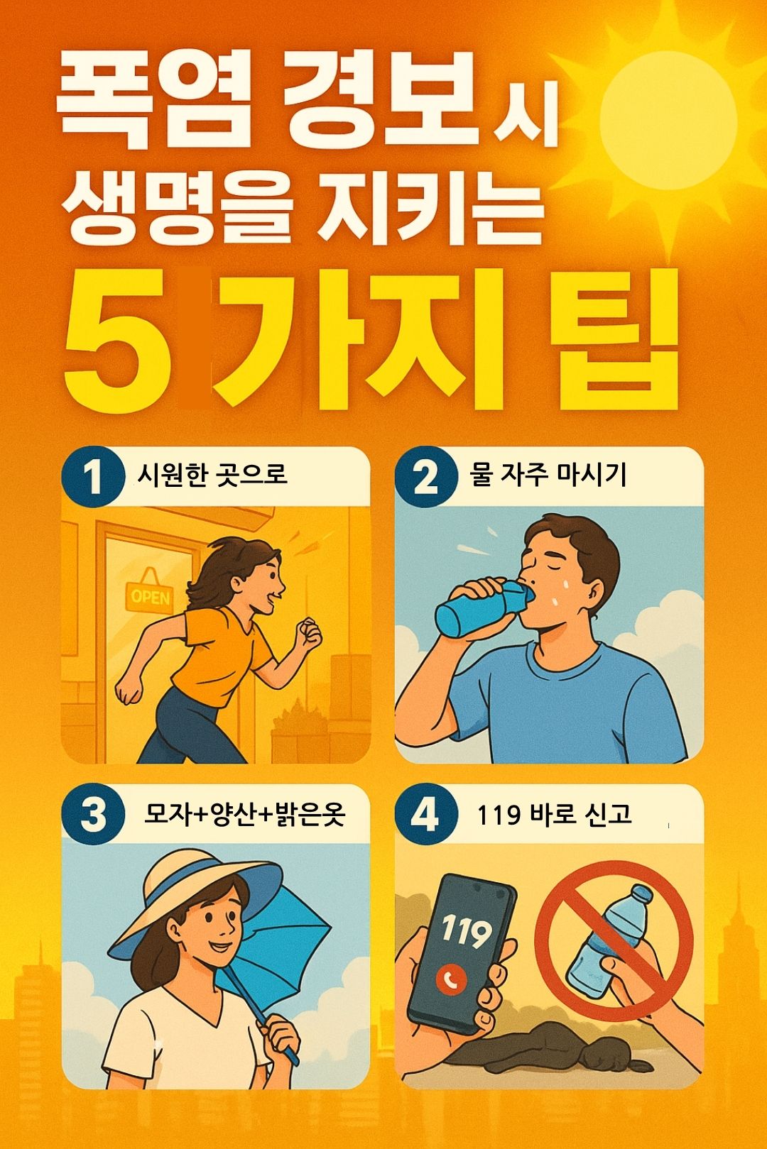 폭염경보 시 꼭 알아야 할 온열질환 증상과 응급조치 + 예방수칙 총정리 (2025 여름 건강 가이드)