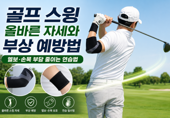 골프 스윙 자세 골프 엘보보호대 골프 손목보호대 골프 부상 예방 골프 연습 필수품