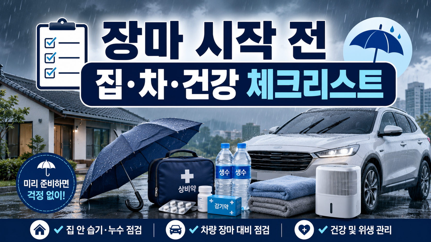 포커스 키워드: 장마 체크리스트, 장마 대비, 장마철 집 관리, 장마철 차량 점검, 폭우 침수 대피방법