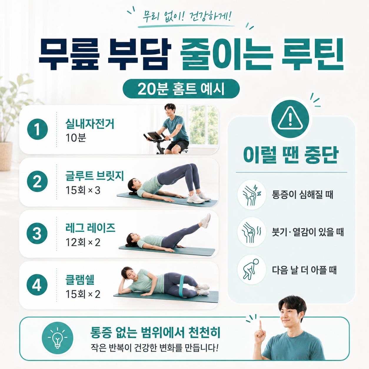 무릎 아플 때 운동
스쿼트 대체 운동
실내자전거 무릎
무릎 부담 적은 하체운동
무릎 통증 하체운동